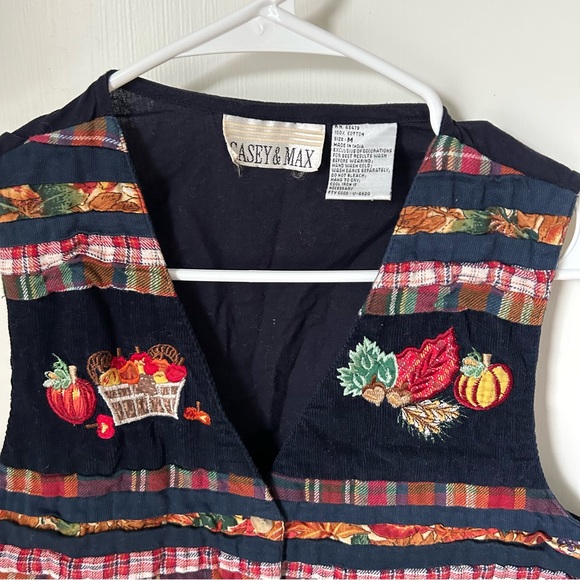 Vintage Patchwork Autumn Button Vest Medium M Apples Pumpkins Fall - Picture 5 of 7